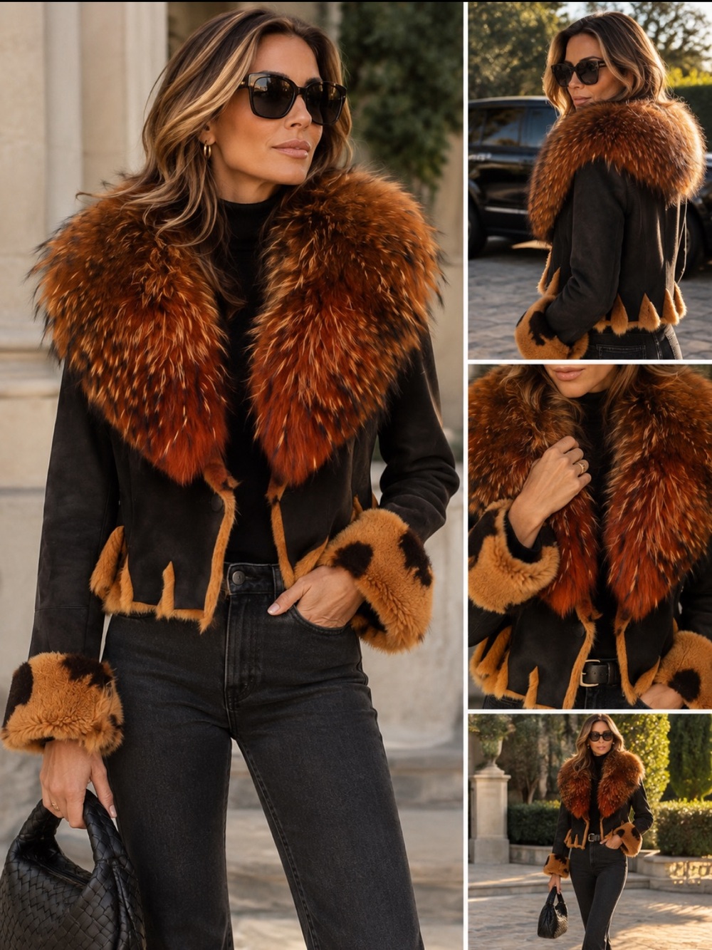 VTG Denimaxx Couture Genuine Shearling Fox Fur Après Ski Y2K Boho Luxe Jacket